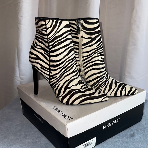 Nine West Shoes - Nine West Zebra Print Ankle Boots - Black and White